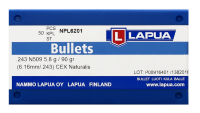 Lapua Bullet 6mm, Naturalis Solid 90gr N509